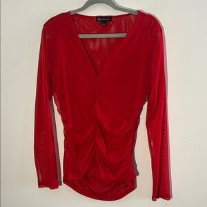 🛍️ INC International Concepts Red Ruched V-Neck Blouse